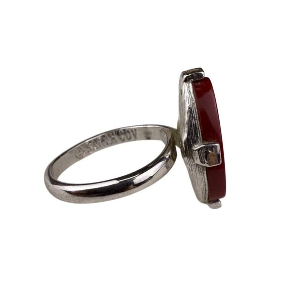 Sarah Coventry Red Oval Stone Silver Tone Ring Mid-Century Jewelry Size 5 - Picture 2 of 5